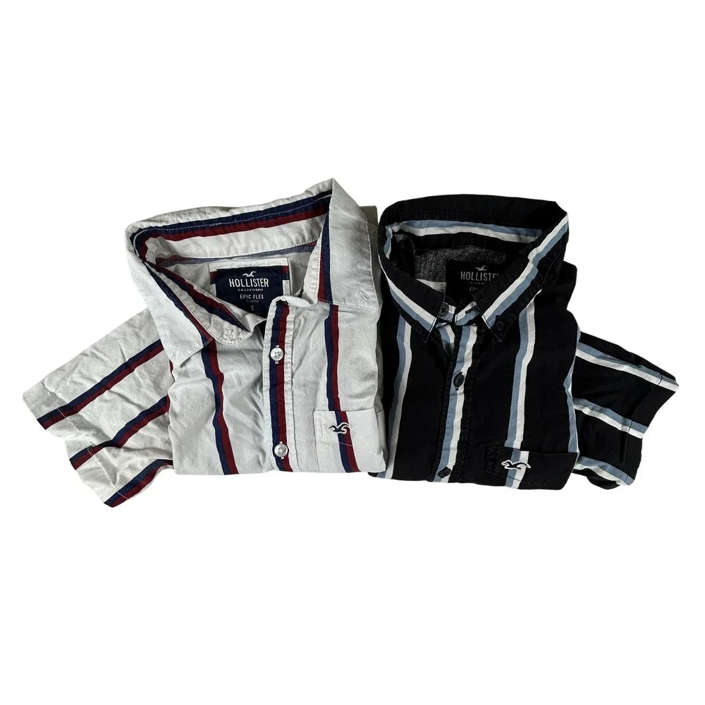 Hollister Shirt Mens Small Lot of 2 Striped Button Up Short Sleeve Epic Flex